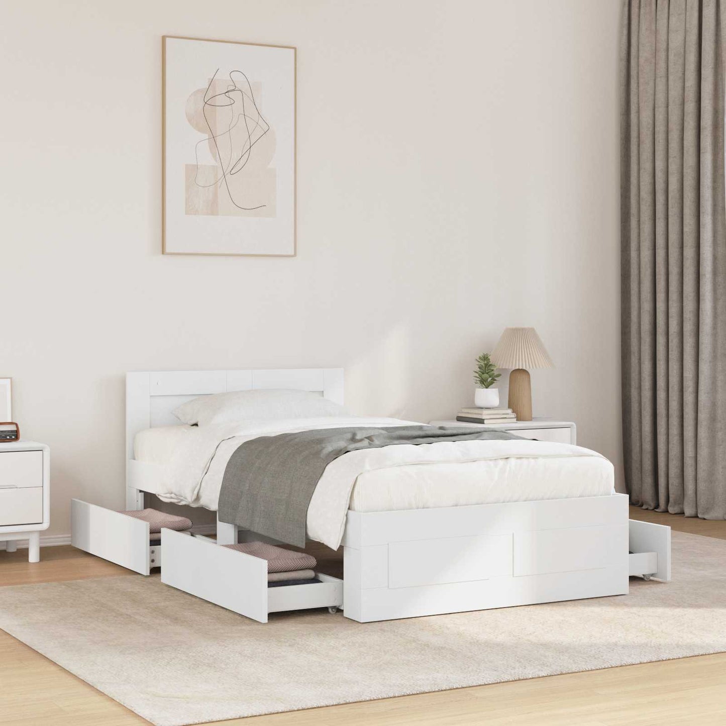Bed Frame with Drawer with Storage 2 pcs White Engineered Wood