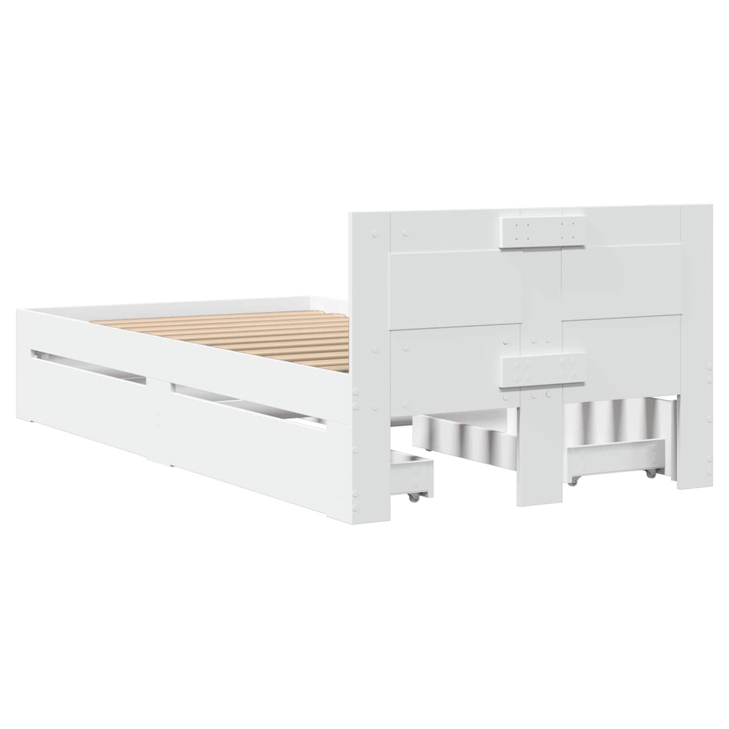 Bed Frame with Drawer with Storage 2 pcs White Engineered Wood