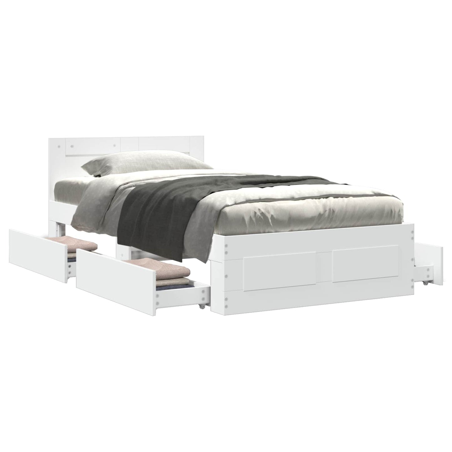 Bed Frame with Drawer with Storage 2 pcs White Engineered Wood
