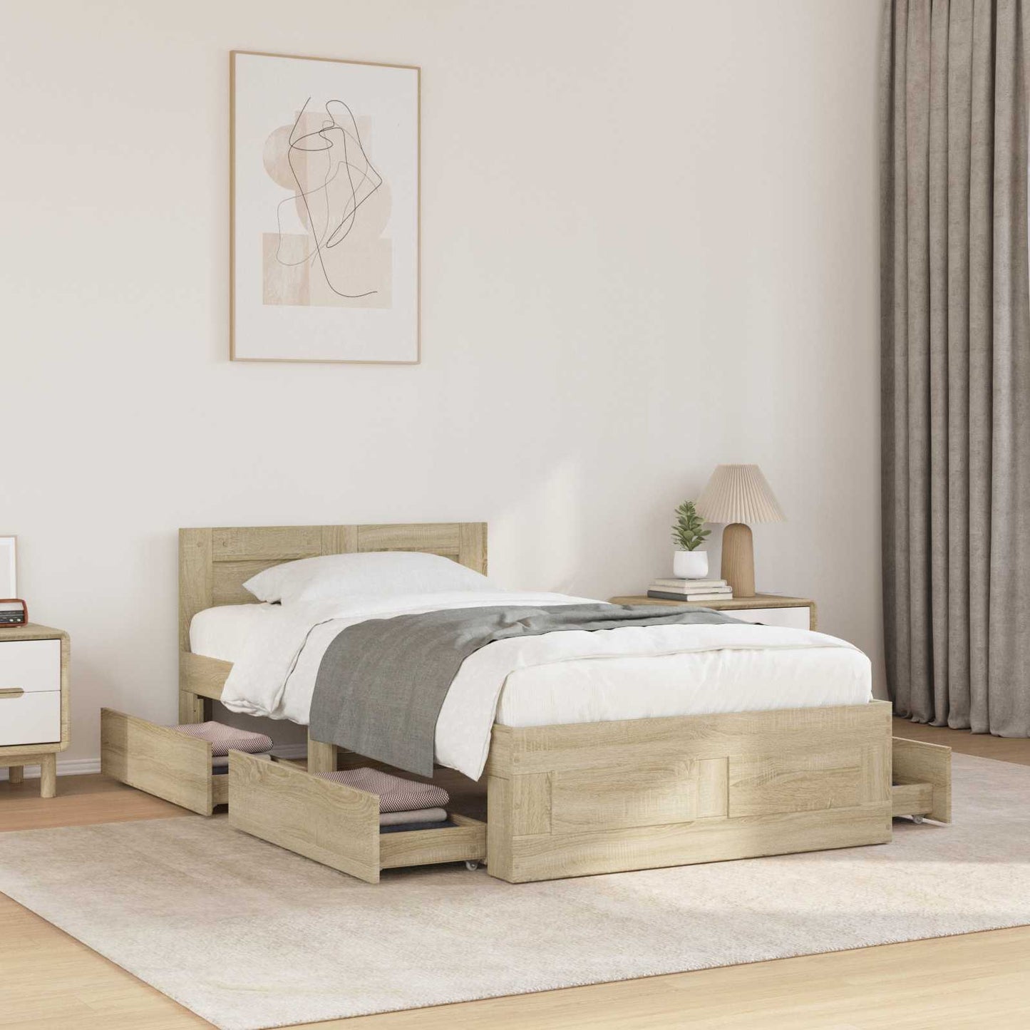 Bed Frame with Drawer 2 pcs Sonoma Oak Engineered Wood