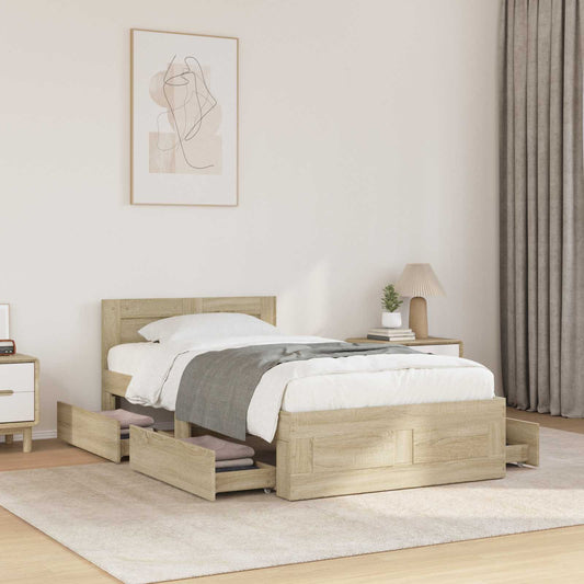 Bed Frame with Drawer 2 pcs Sonoma Oak Engineered Wood