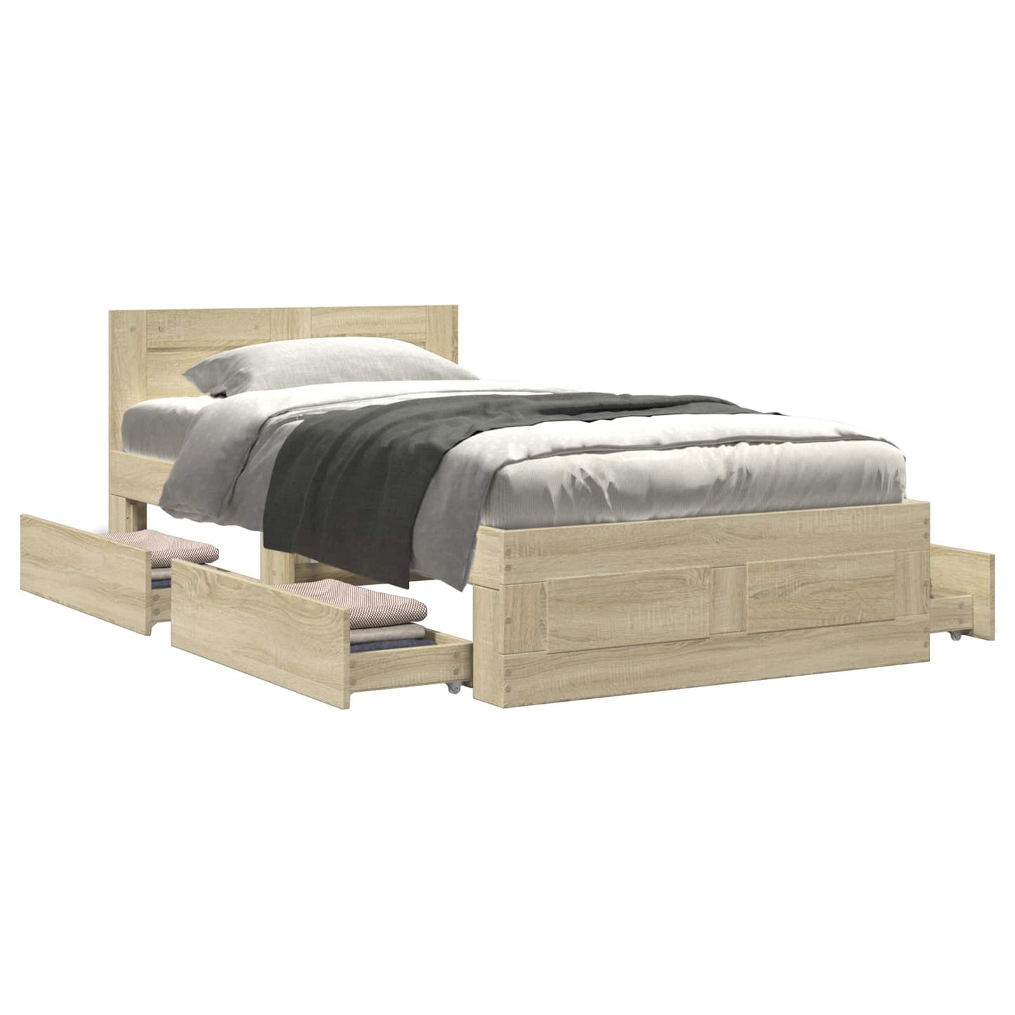 Bed Frame with Drawer 2 pcs Sonoma Oak Engineered Wood