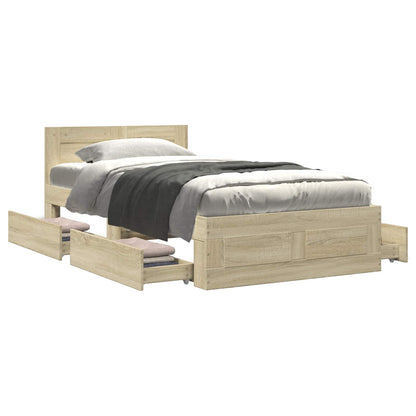 Bed Frame with Drawer 2 pcs Sonoma Oak Engineered Wood