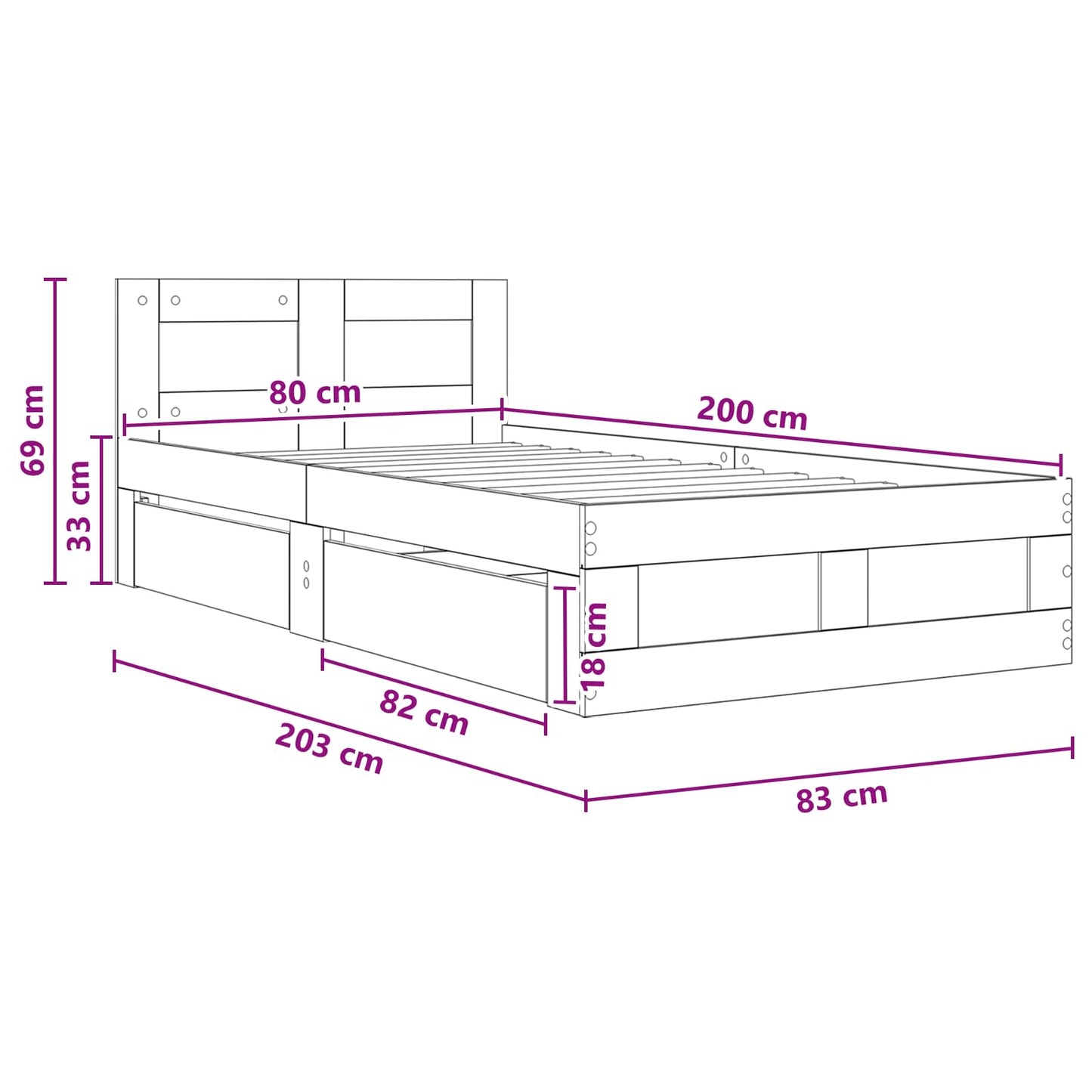 Bed Frame with Drawer 2 pcs Sonoma Oak Engineered Wood