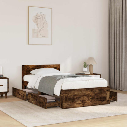 Bed Frame with Drawer 2 pcs Smoked Oak Engineered Wood