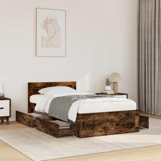 Bed Frame with Drawer 2 pcs Smoked Oak Engineered Wood