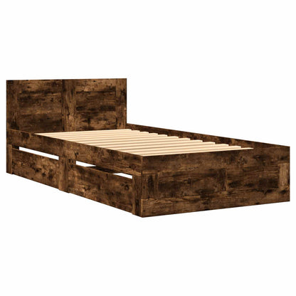 Bed Frame with Drawer 2 pcs Smoked Oak Engineered Wood