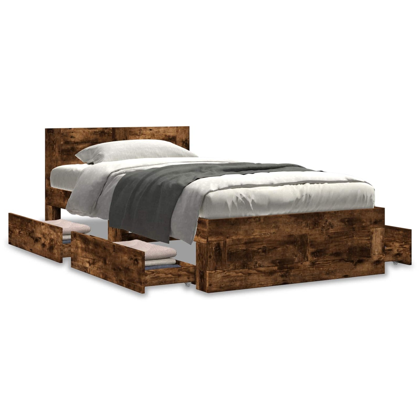 Bed Frame with Drawer 2 pcs Smoked Oak Engineered Wood