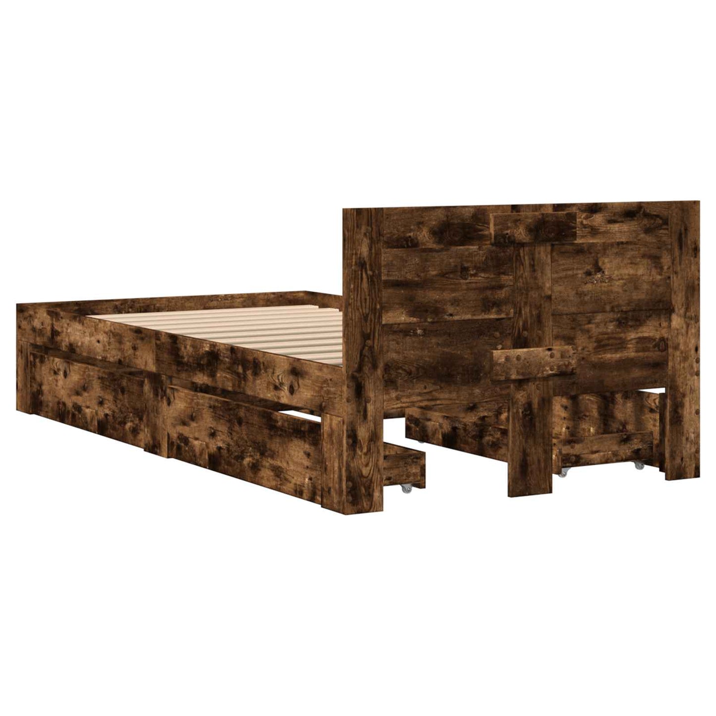Bed Frame with Drawer 2 pcs Smoked Oak Engineered Wood