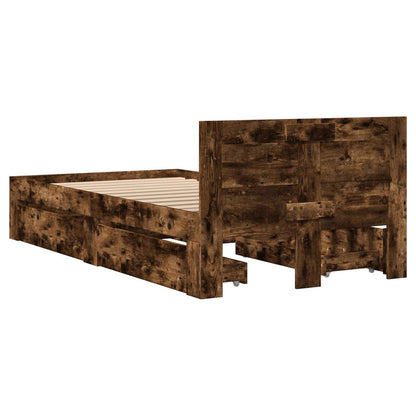 Bed Frame with Drawer 2 pcs Smoked Oak Engineered Wood