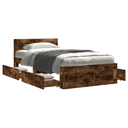 Bed Frame with Drawer 2 pcs Smoked Oak Engineered Wood