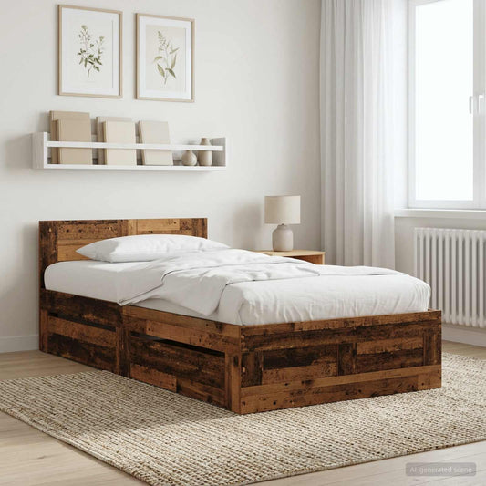 Bed Frame with Drawer 2 pcs Old Wood Engineered Wood