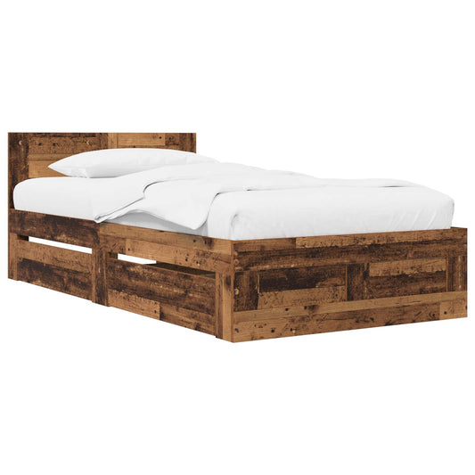 Bed Frame with Drawer 2 pcs Old Wood Engineered Wood