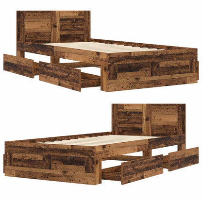 Bed Frame with Drawer 2 pcs Old Wood Engineered Wood