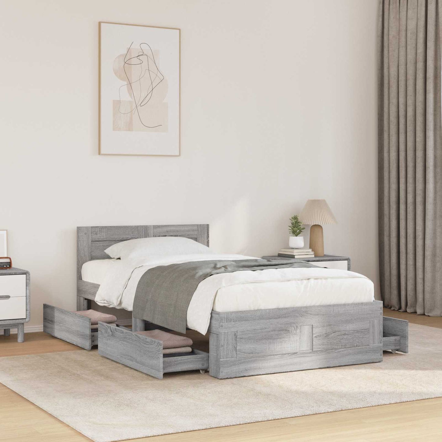 Bed Frame with Drawer 2 pcs Grey Sonoma Engineered Wood
