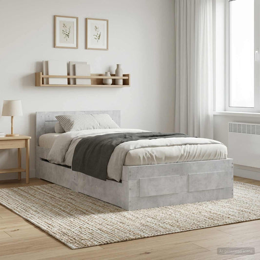 Bed Frame with Drawer 2 pcs Concrete Grey Engineered Wood