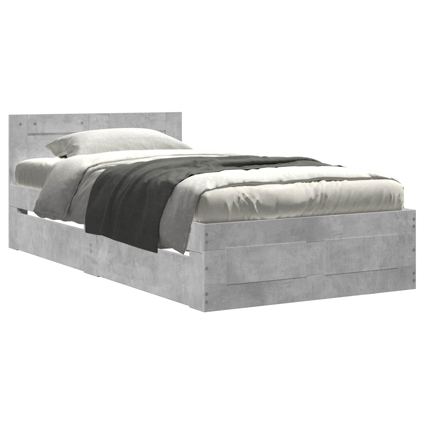 Bed Frame with Drawer 2 pcs Concrete Grey Engineered Wood