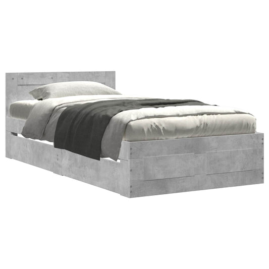 Bed Frame with Drawer 2 pcs Concrete Grey Engineered Wood
