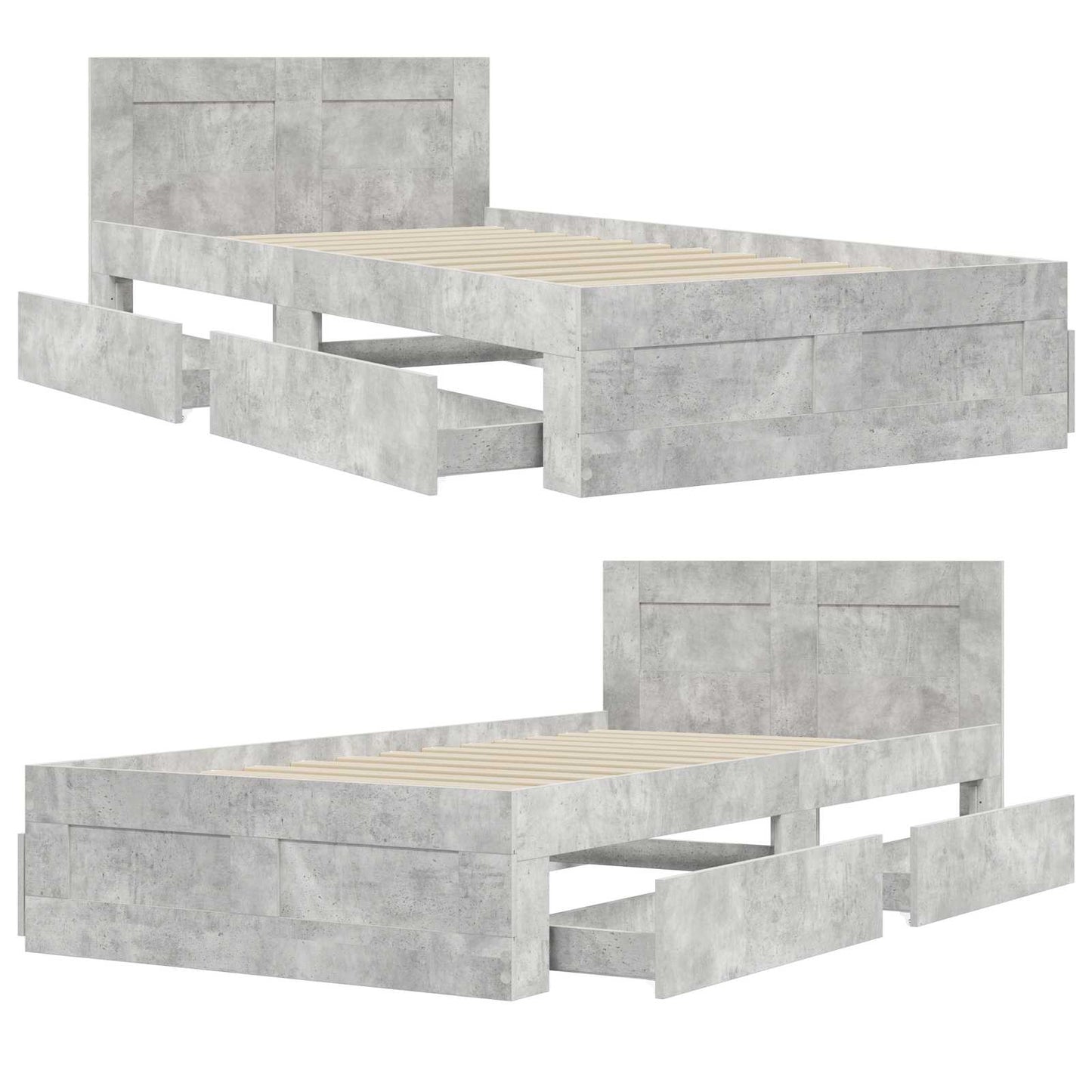 Bed Frame with Drawer 2 pcs Concrete Grey Engineered Wood
