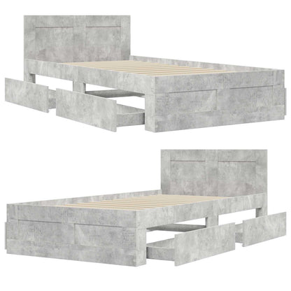 Bed Frame with Drawer 2 pcs Concrete Grey Engineered Wood