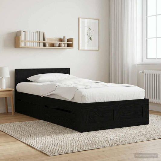 Bed Frame with Drawer 2 pcs Black Oak Engineered Wood