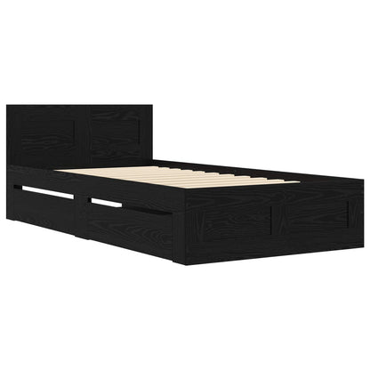 Bed Frame with Drawer 2 pcs Black Oak Engineered Wood