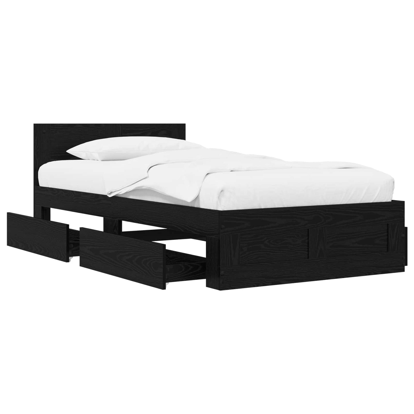 Bed Frame with Drawer 2 pcs Black Oak Engineered Wood