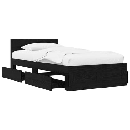 Bed Frame with Drawer 2 pcs Black Oak Engineered Wood