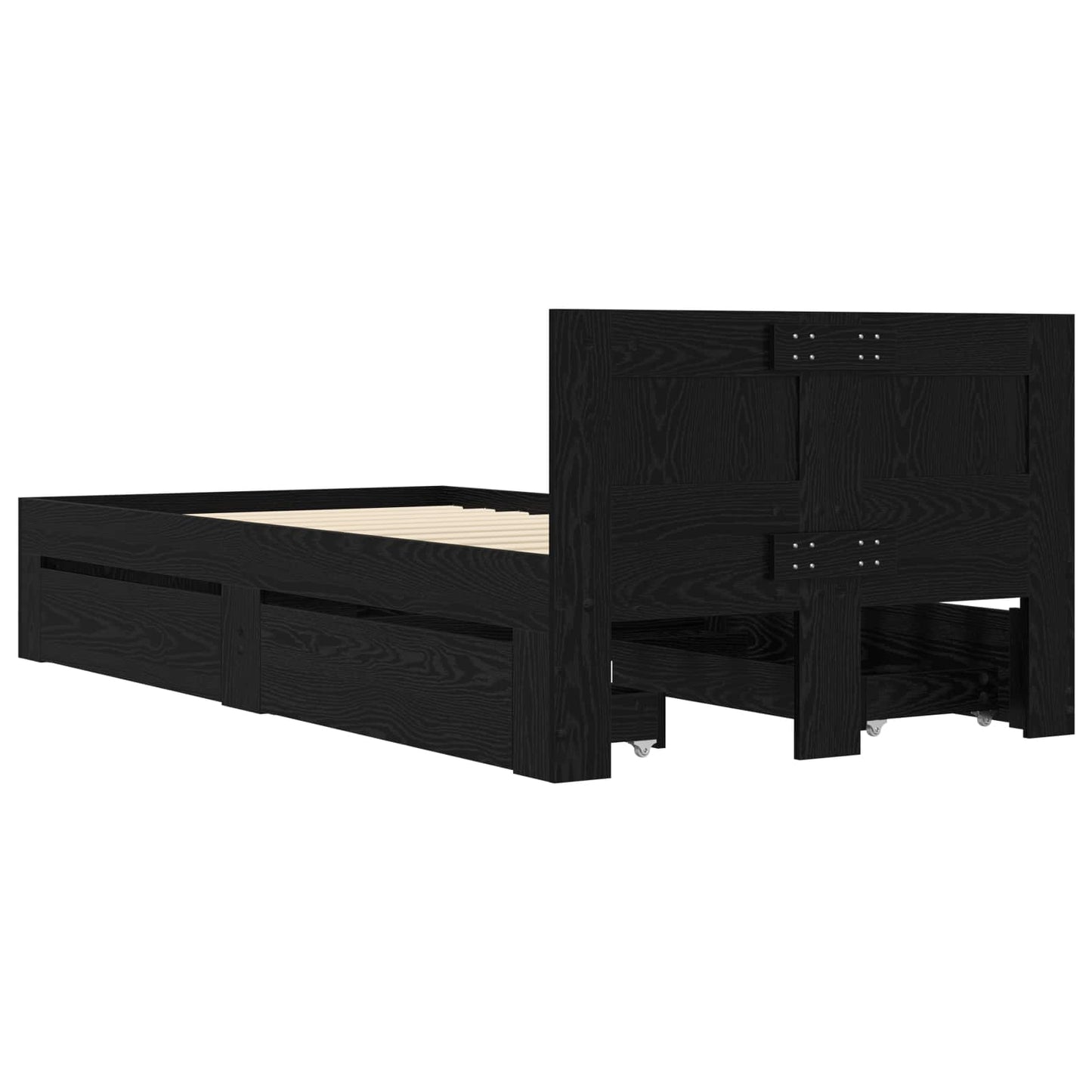 Bed Frame with Drawer 2 pcs Black Oak Engineered Wood