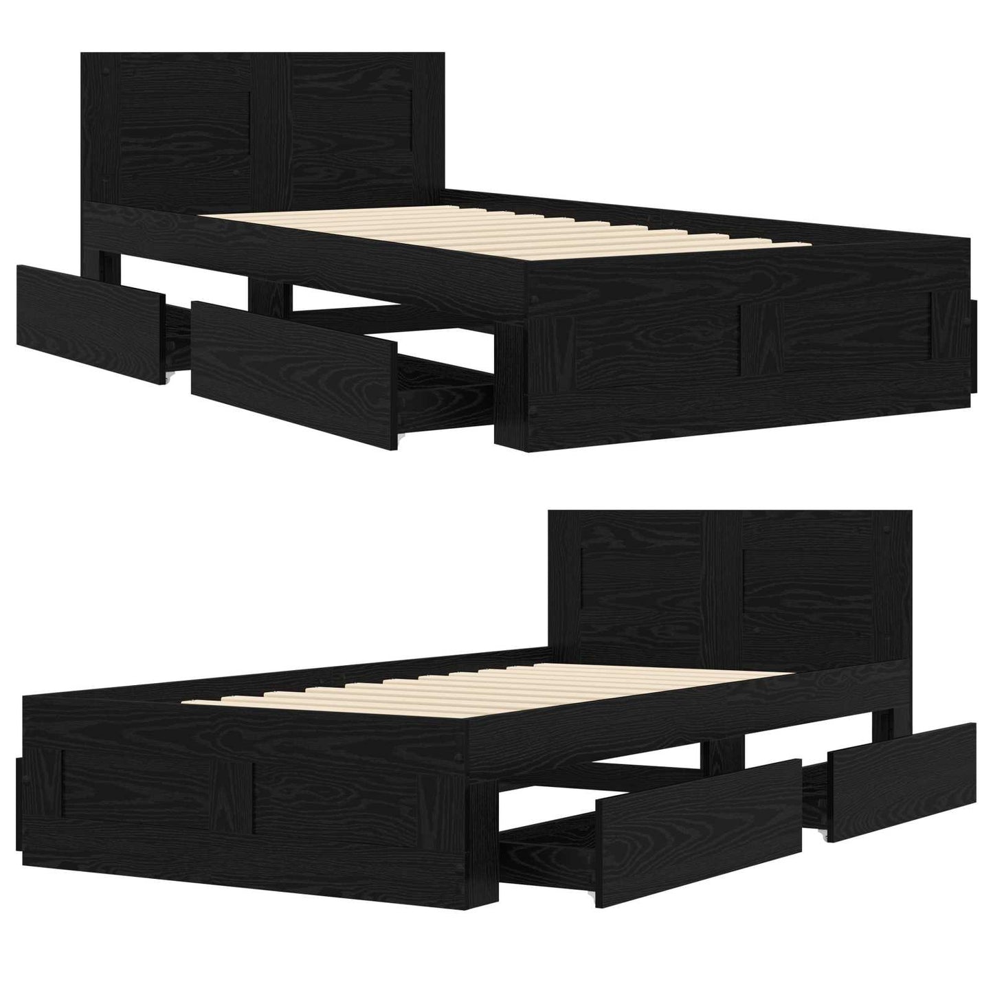 Bed Frame with Drawer 2 pcs Black Oak Engineered Wood