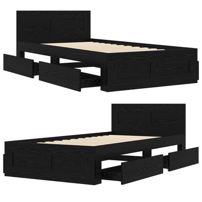 Bed Frame with Drawer 2 pcs Black Oak Engineered Wood