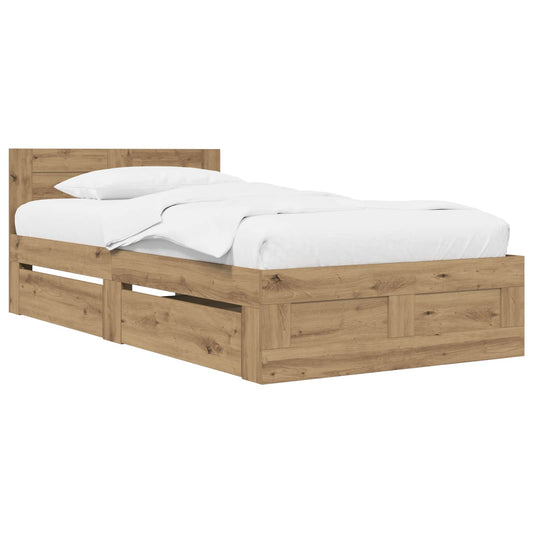 Bed Frame with Drawer 2 pcs Artisian Oak Engineered Wood
