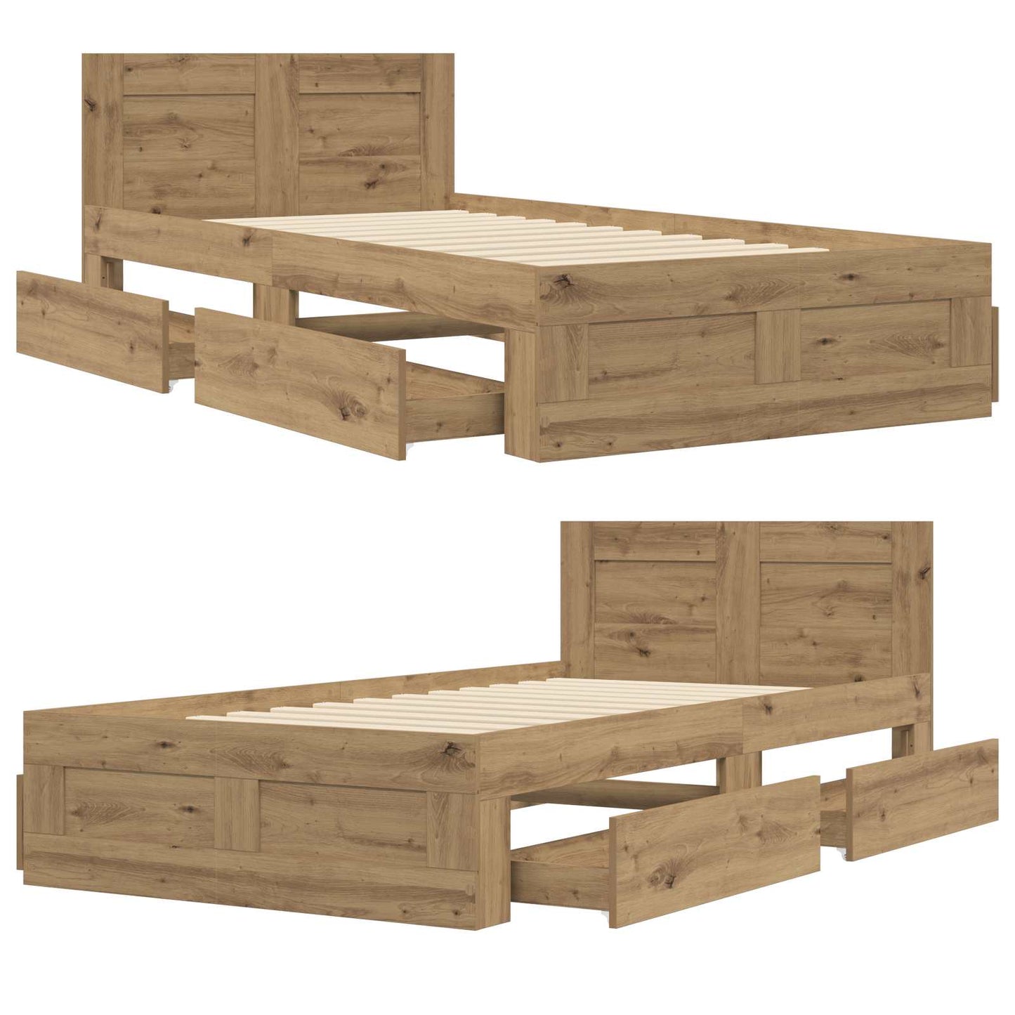 Bed Frame with Drawer 2 pcs Artisian Oak Engineered Wood