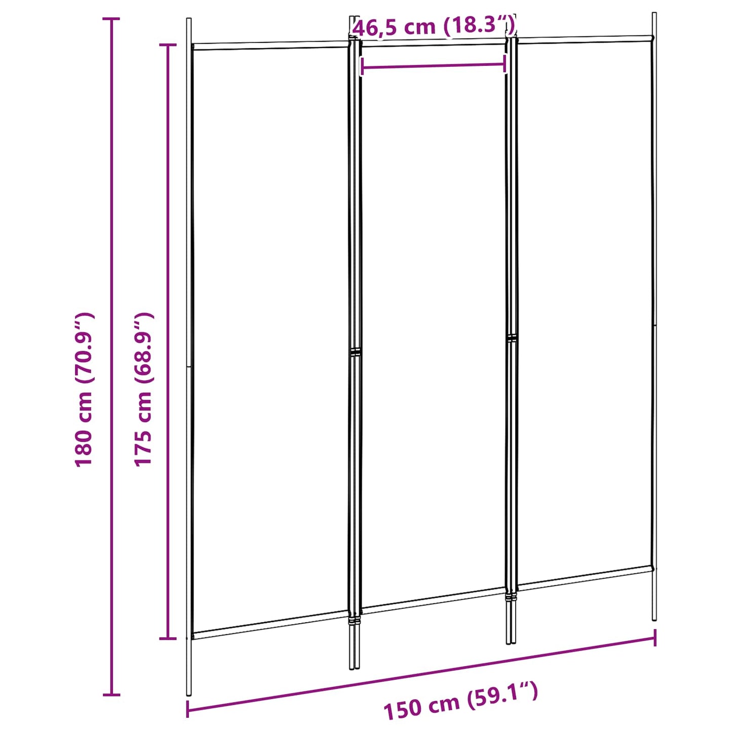 3-Panel Room Divider Beige 150 x 180 cm Fabric