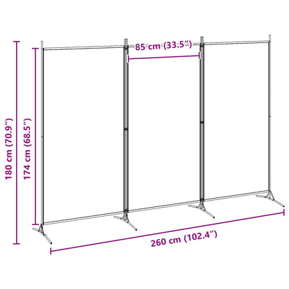 3-Panel Room Divider Beige 260 x 180 cm Fabric