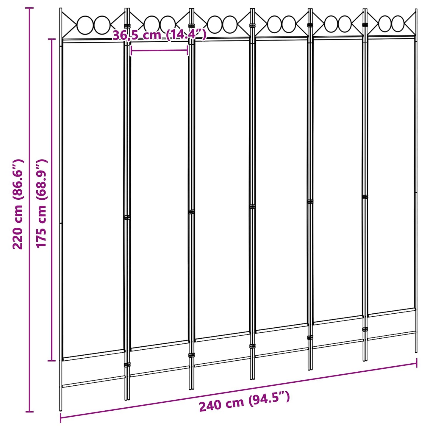 6-Panel Room Divider Beige 240 x 220 cm Fabric