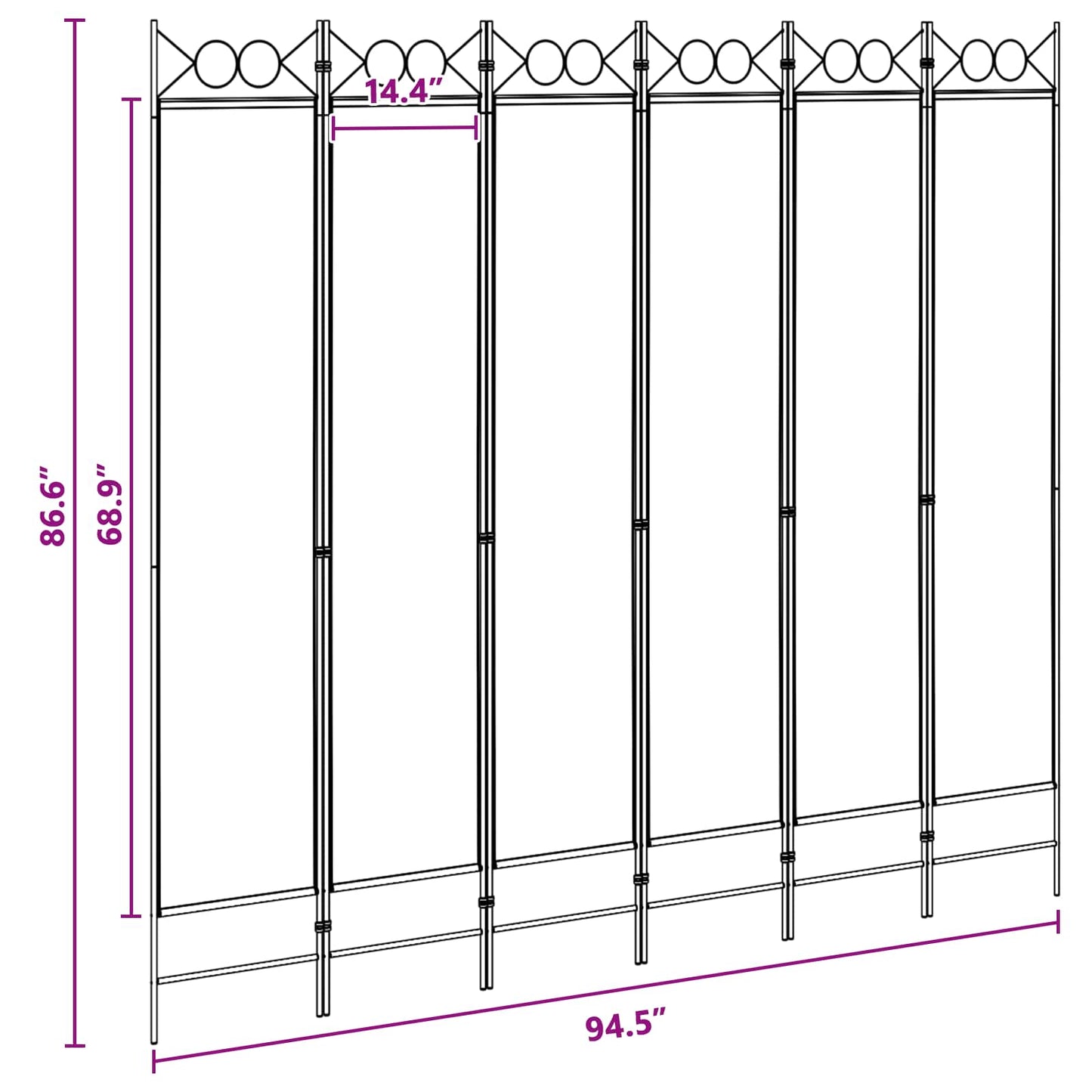 6-Panel Room Divider Beige 240 x 220 cm Fabric