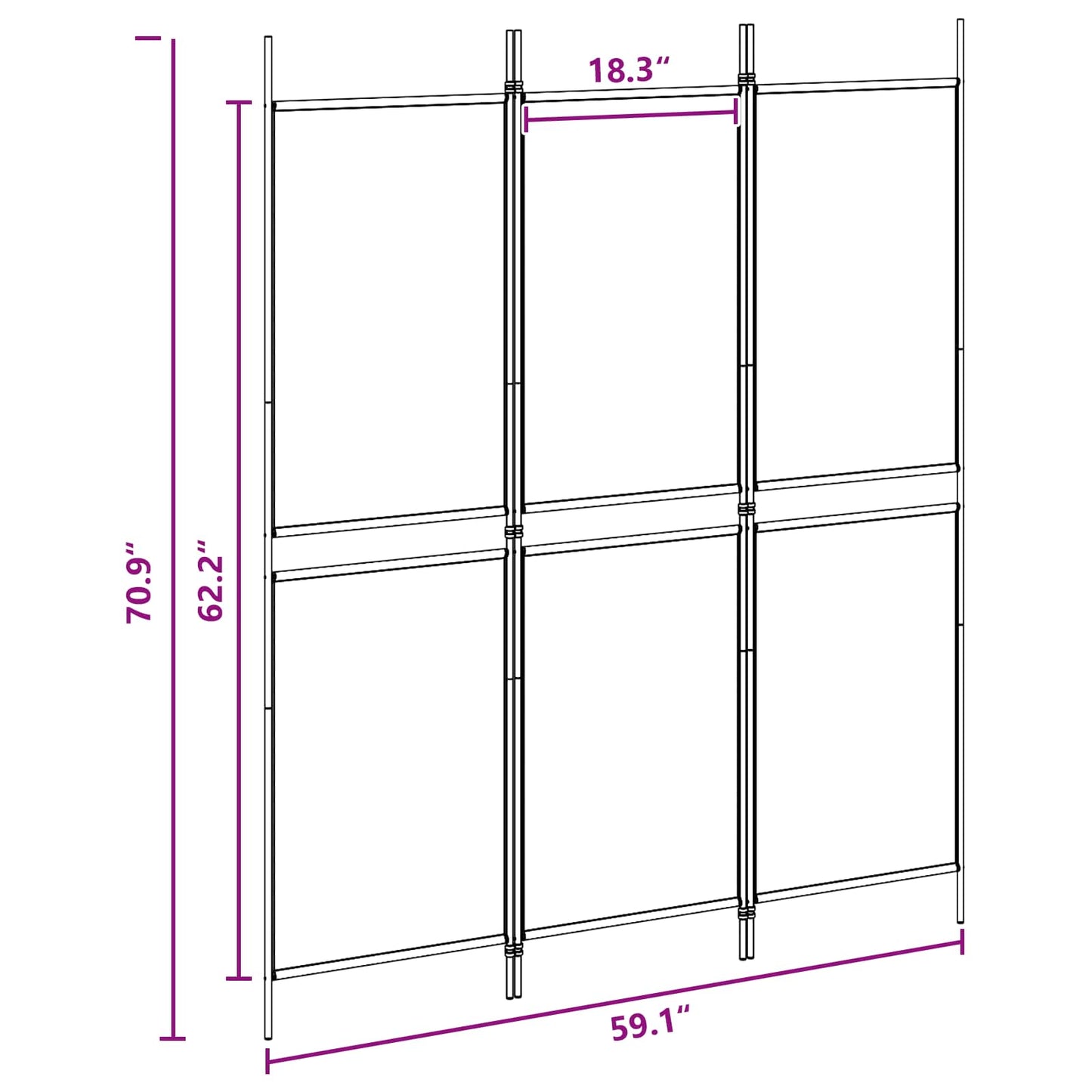 3-Panel Room Divider Beige 150 x 180 cm Fabric