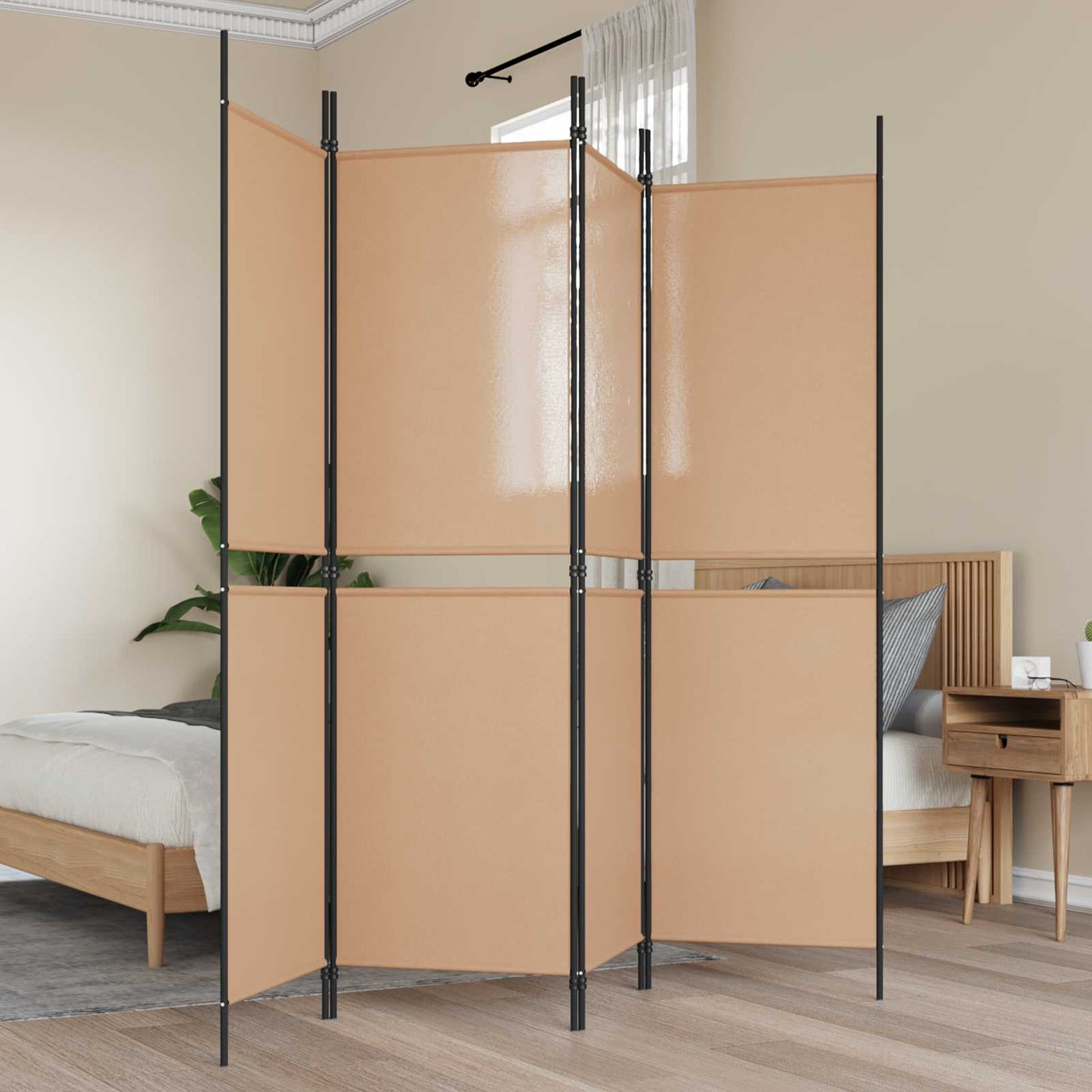 4-Panel Room Divider Beige 200 x 180 cm Fabric