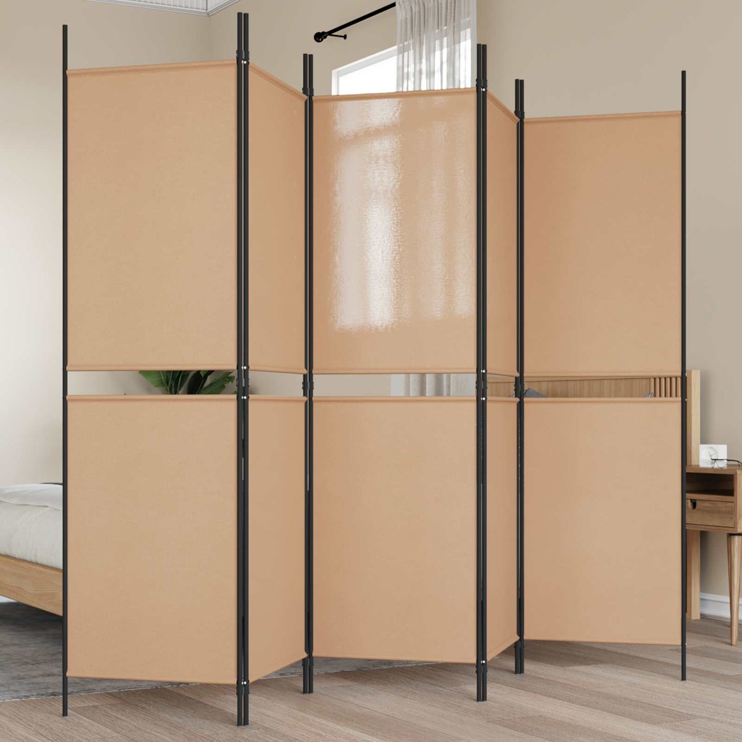 5-Panel Room Divider Beige 250 x 180 cm Fabric
