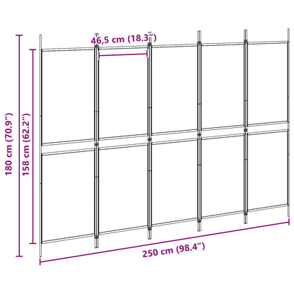 5-Panel Room Divider Beige 250 x 180 cm Fabric