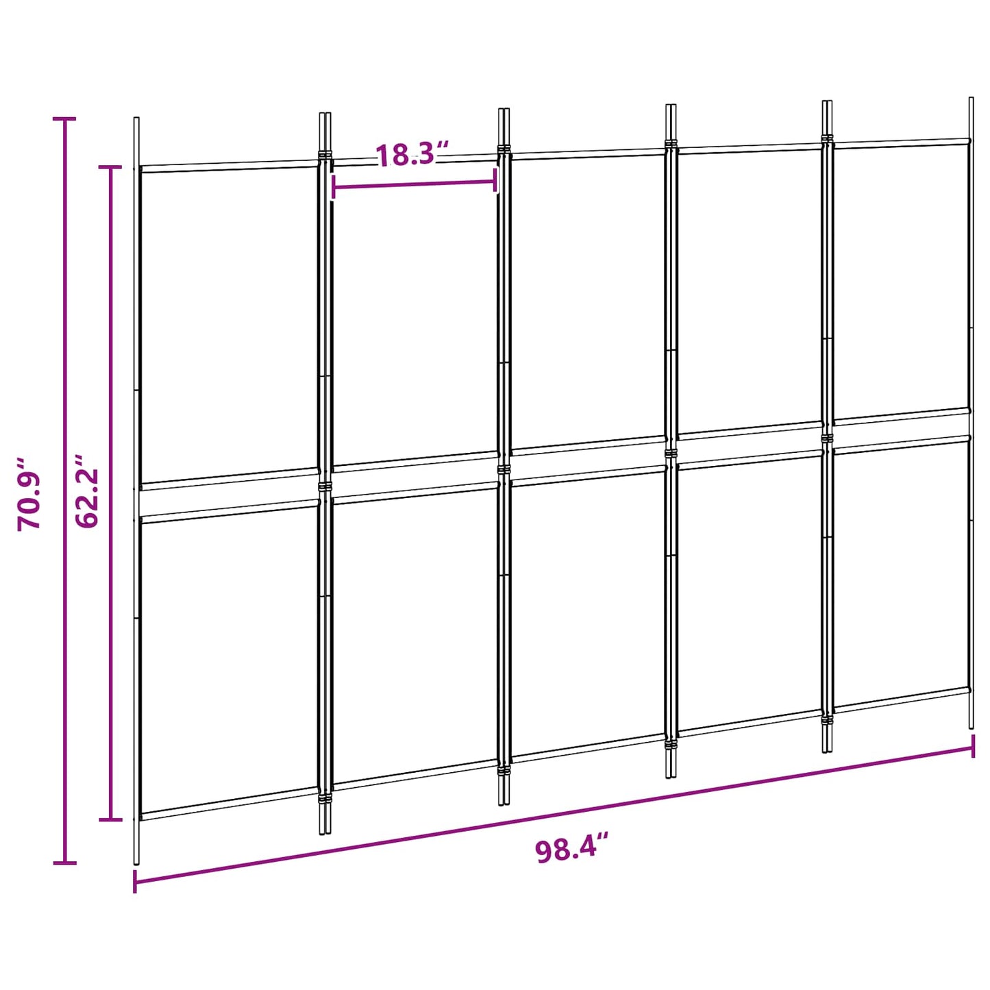 5-Panel Room Divider Beige 250 x 180 cm Fabric