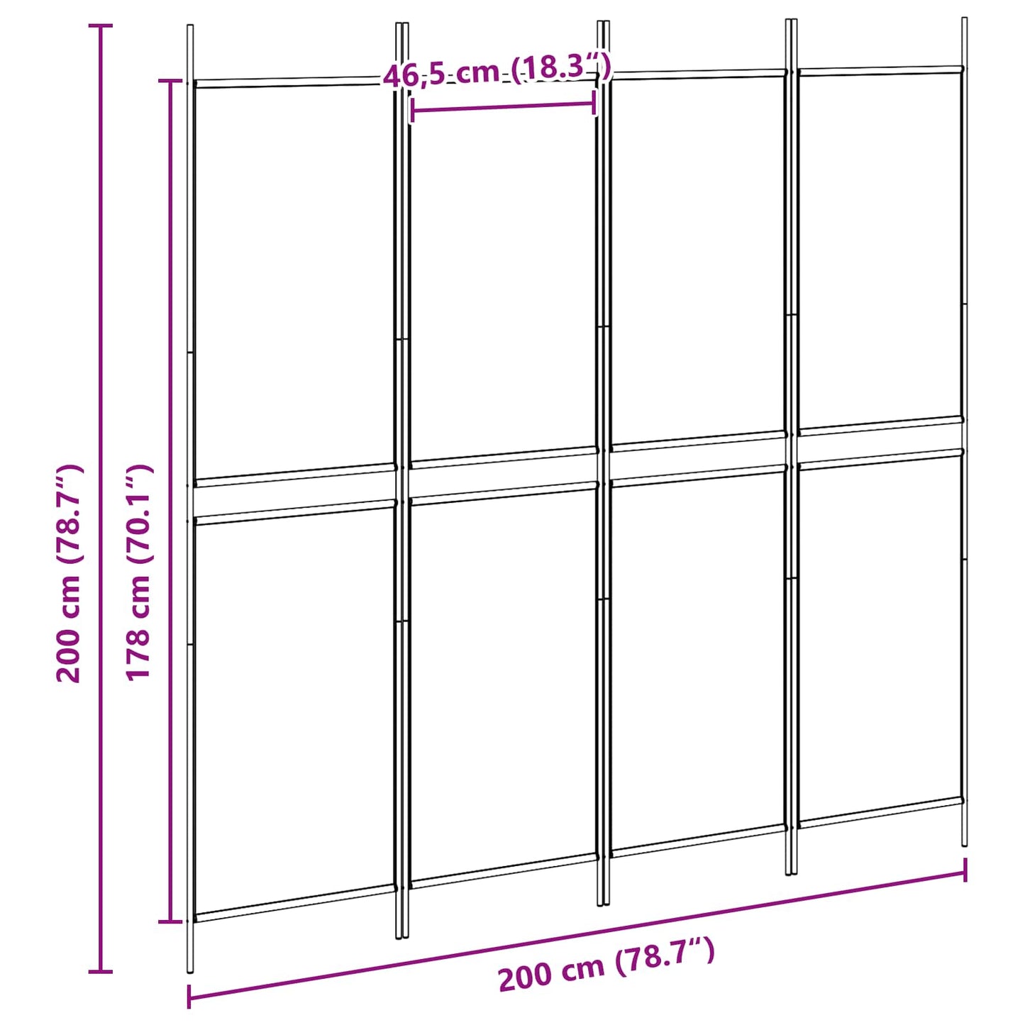 4-Panel Room Divider Beige 200 x 200 cm Fabric