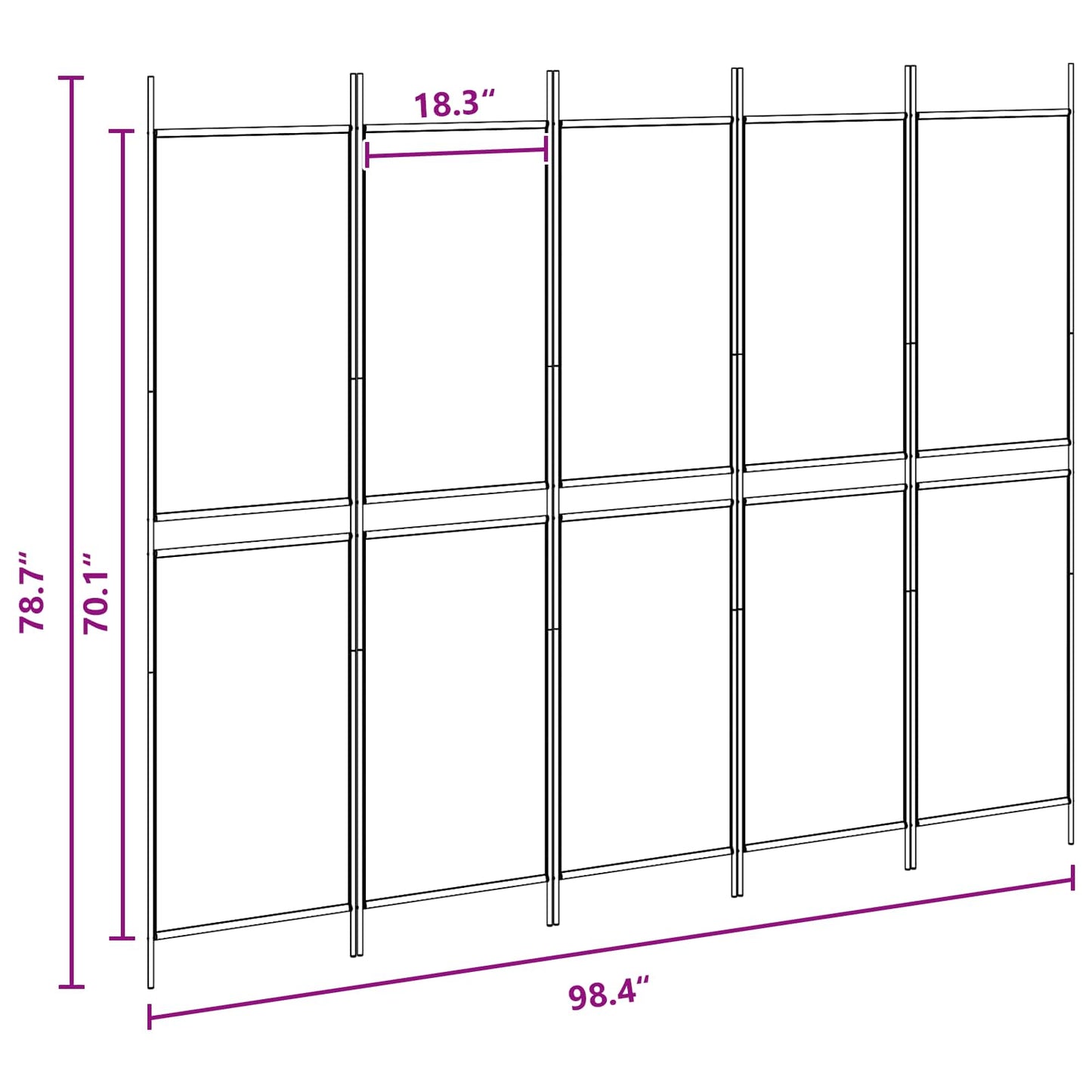 5-Panel Room Divider Beige 250 x 200 cm Fabric