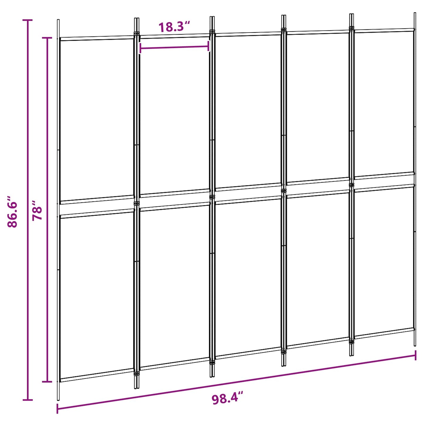 5-Panel Room Divider Beige 250 x 220 cm Fabric
