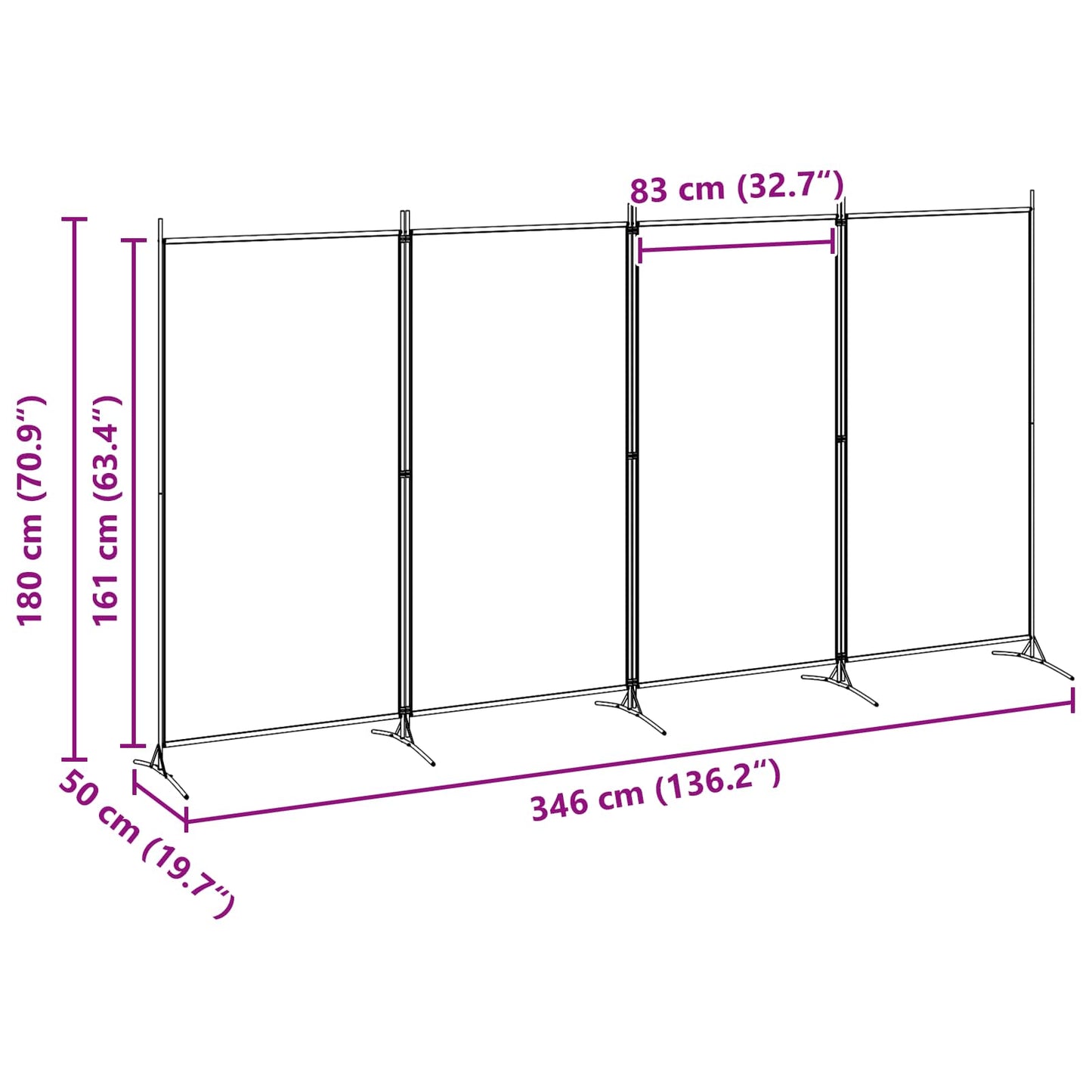 4-Panel Room Divider Beige 346 x 180 cm Fabric