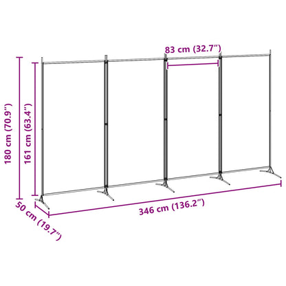 4-Panel Room Divider Beige 346 x 180 cm Fabric