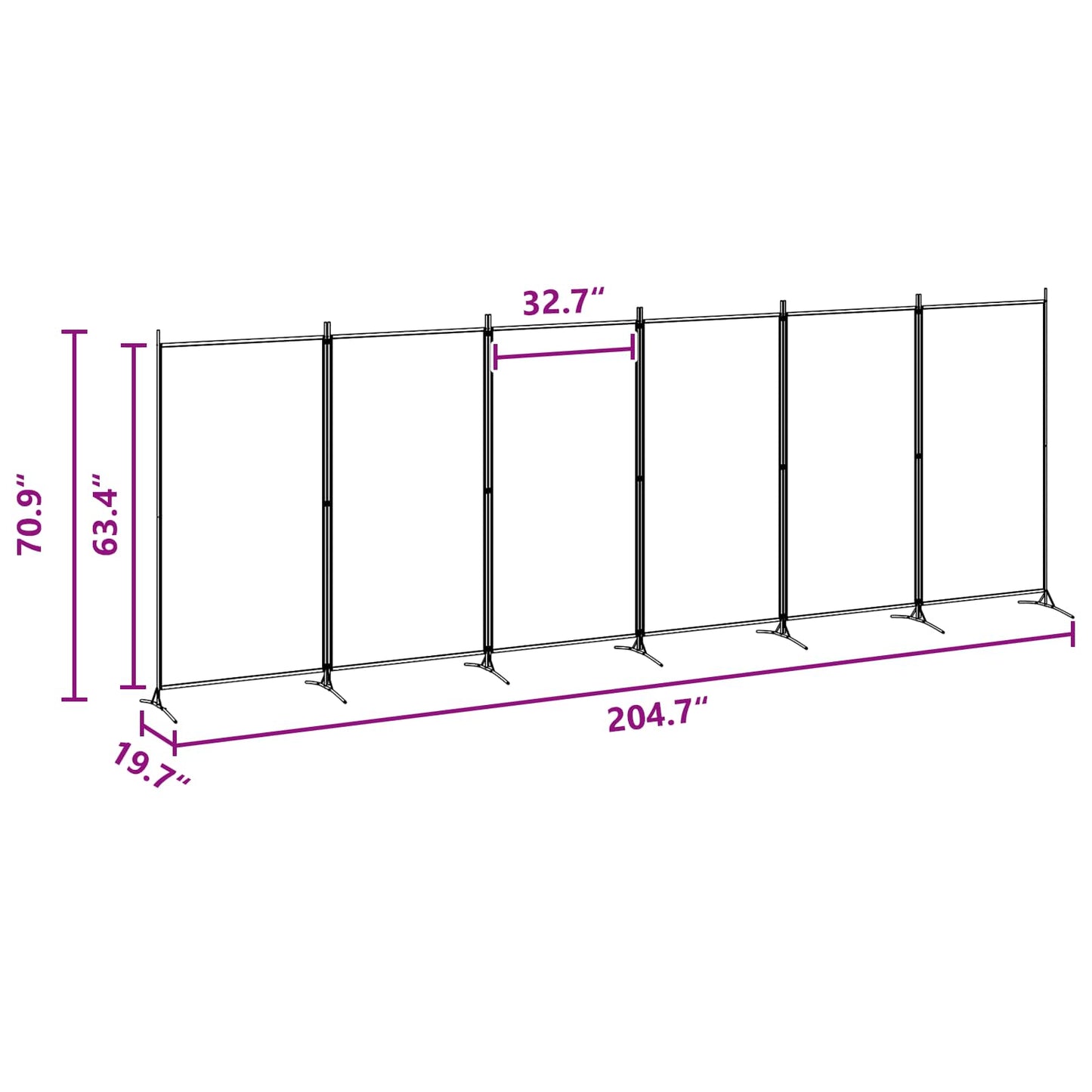 6-Panel Room Divider Beige 520 x 180 cm Fabric