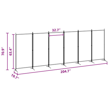 6-Panel Room Divider Beige 520 x 180 cm Fabric