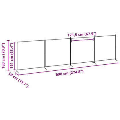4-Panel Room Divider Beige 698 x 180 cm Fabric
